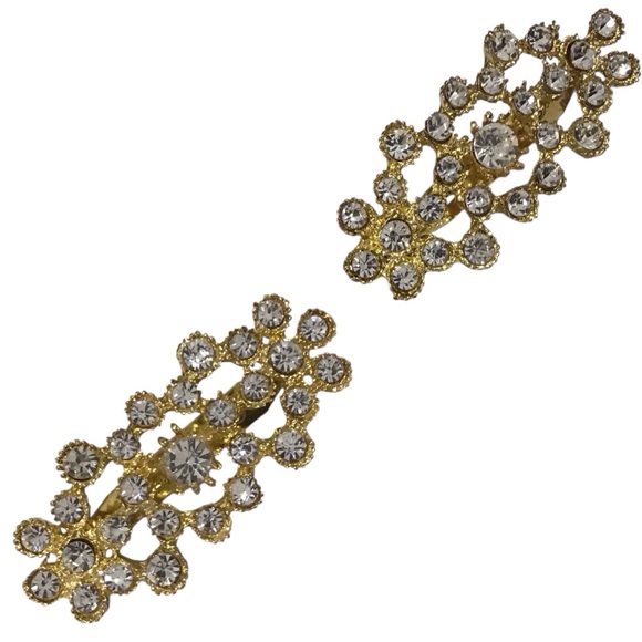 Openwork Twin Brooch Pair Gold Tone Clear Rhinestones Vintage Costume Fashion - Picture 12 of 12